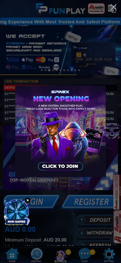 Funplay Casino mobile home view for Australian players using AUD